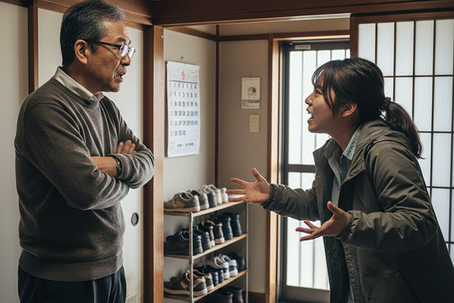 大家さんと借主が言い合いしている